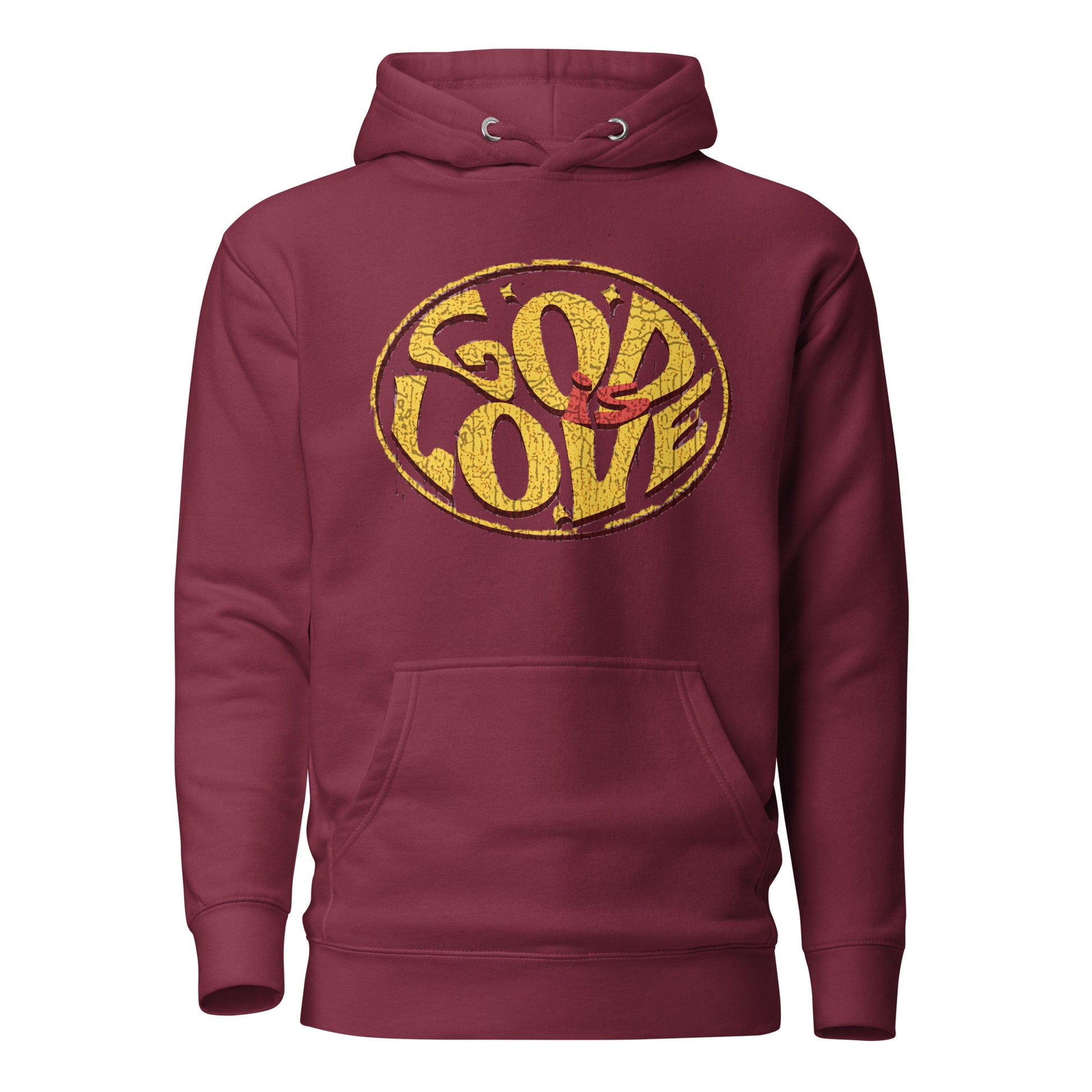 God Is Love men's Christian hoodie with faith message, cotton-blend fabric, 3-panel hood, drawstrings, and pouch pocket