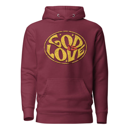 God Is Love men's Christian hoodie with faith message, cotton-blend fabric, 3-panel hood, drawstrings, and pouch pocket