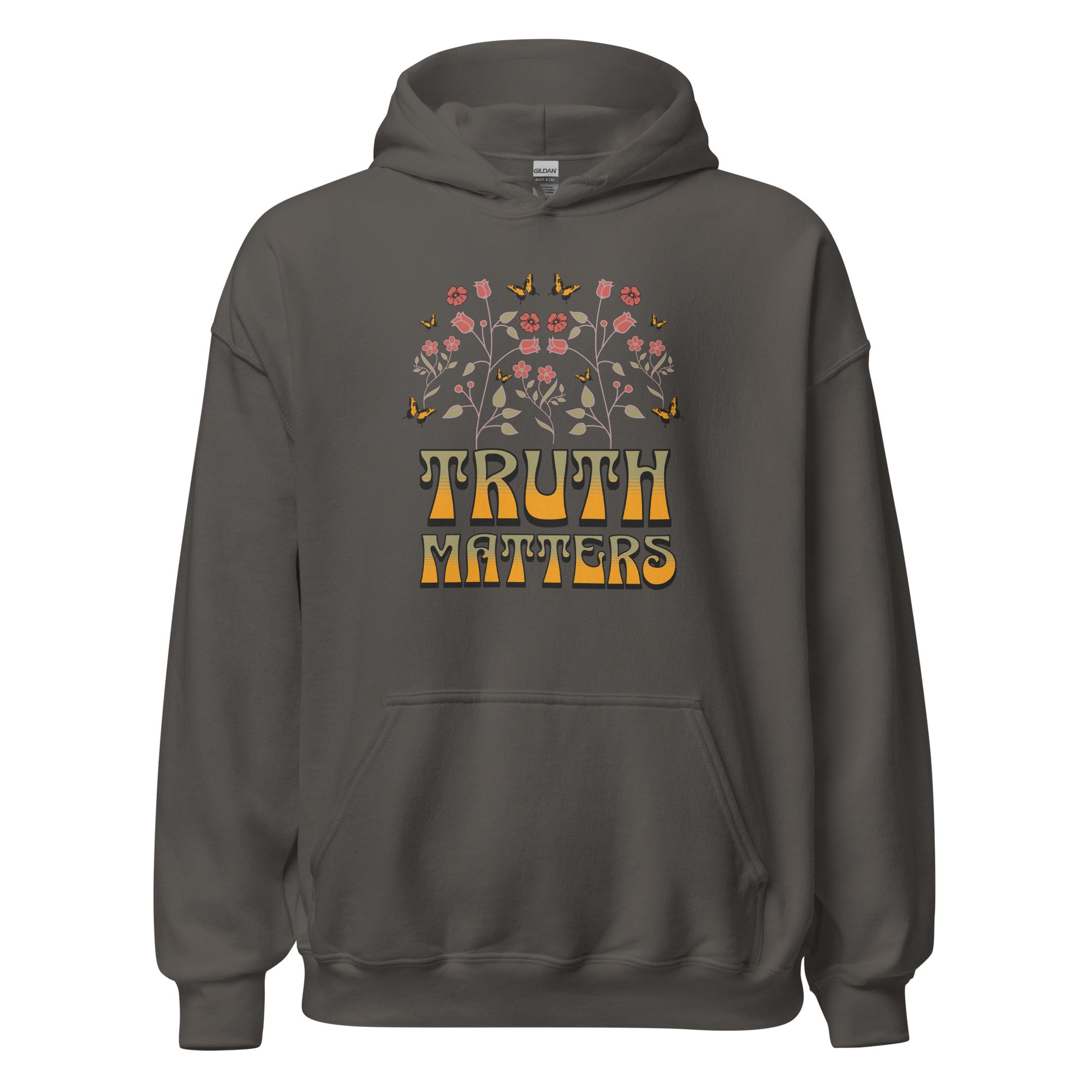 Truth Matters women's Christian hoodie with faith graphic, fleece blend, front pouch pocket, and drawstring hood