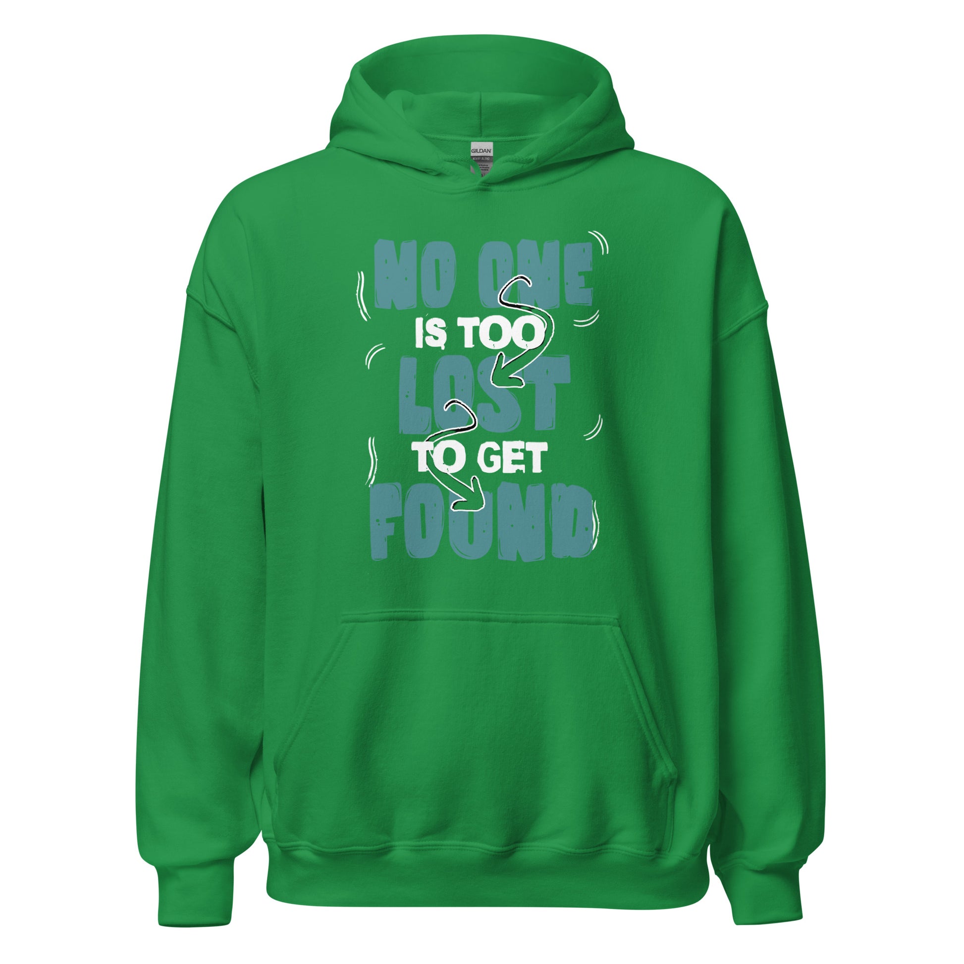 Women’s No One is Too Lost to Get Found faith hoodie with front pouch pocket and double-lined hood