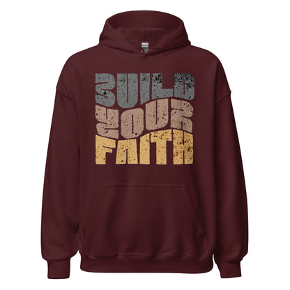 Build Your Faith women's Christian hoodie with front pouch pocket, drawcord hood, and faith growth graphic