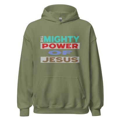 The Mighty Power of Jesus women's Christian hoodie with fleece fabric, front pouch pocket, and double-lined hood