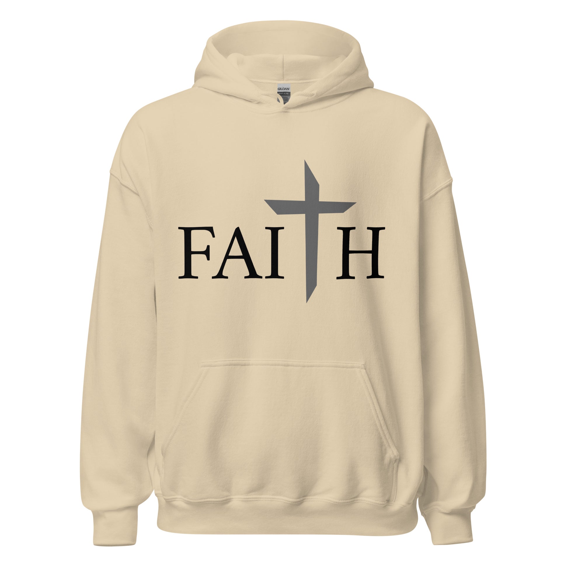 Women's Faith fleece hoodie with front pouch pocket, double-lined hood, and Christian faith graphic