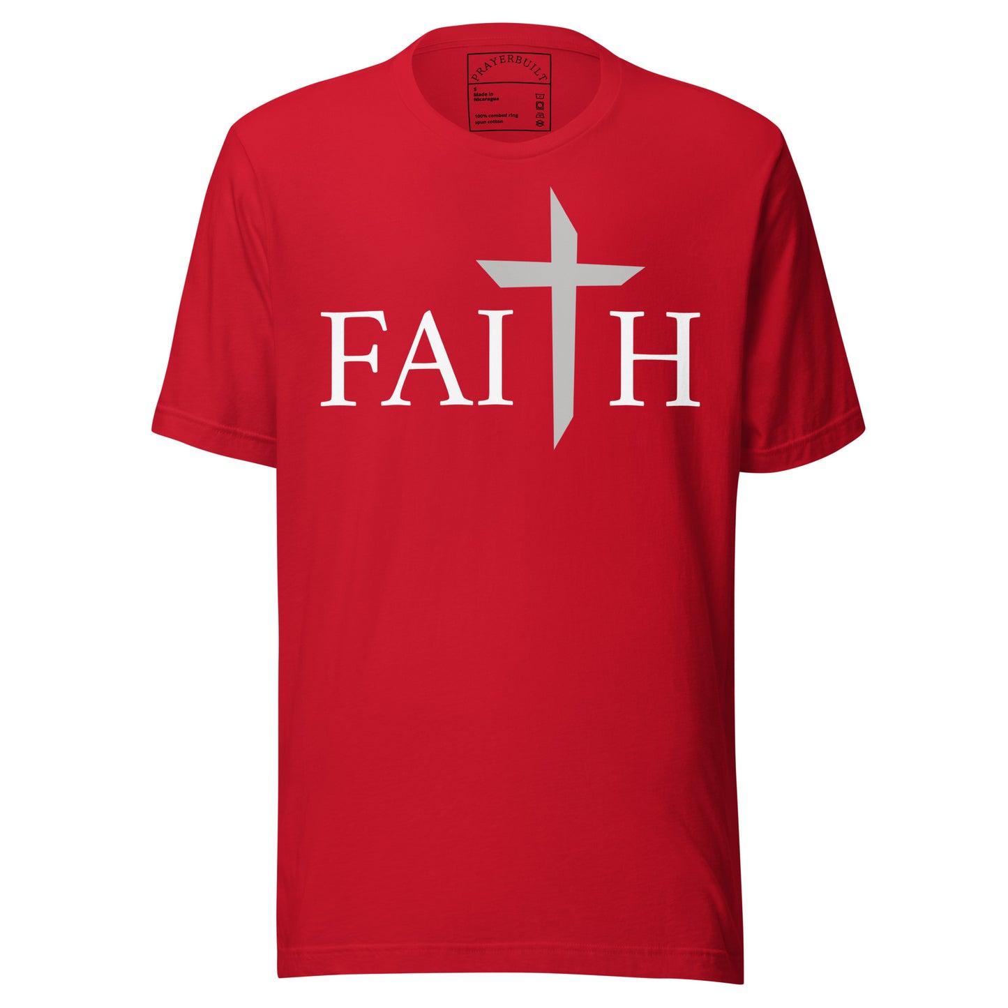 Men's Faith Christian T-shirt with minimalist text design and everyday casual fit by PRAYERBUILT