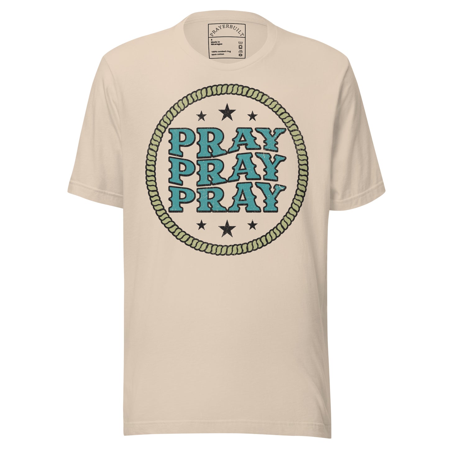 Pray Pray Pray men's Christian T-shirt with prayer graphic, soft everyday fit, faith-based tee for men