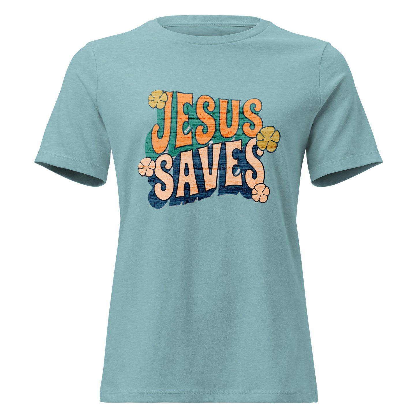 Jesus Saves women's Christian graphic T-shirt with relaxed fit crew neck and soft cotton fabric