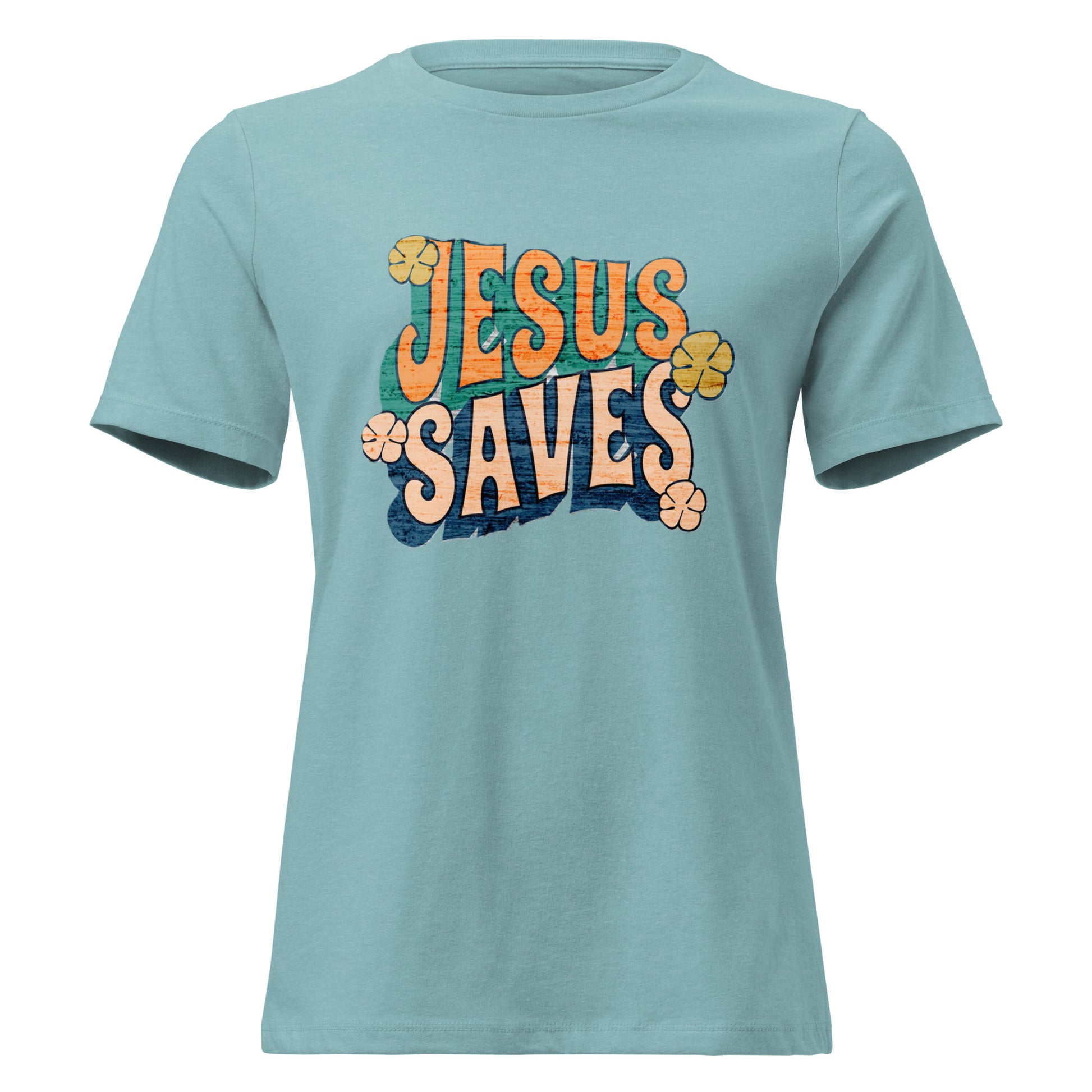 Jesus Saves women's Christian graphic T-shirt with relaxed fit crew neck and soft cotton fabric