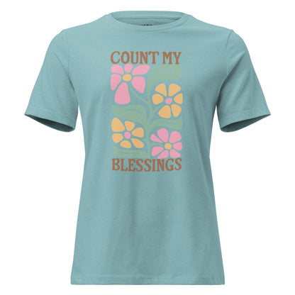 Count My Blessings Christian women's T-shirt with gratitude message, relaxed fit, crew neck, soft cotton fabric