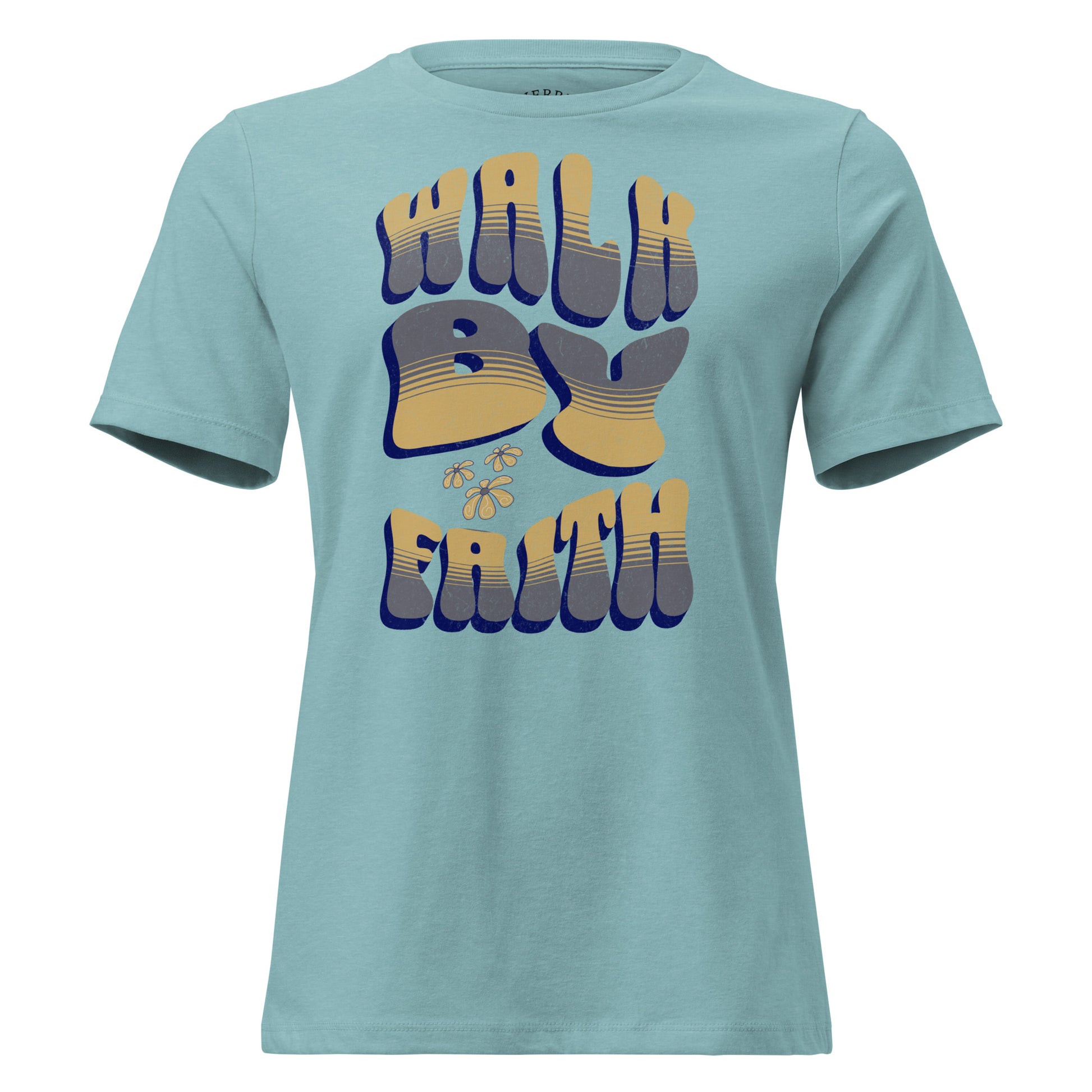 Women's Walk by Faith Not by Sight Christian relaxed tee with crew neck and faith message graphic