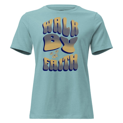 Women's Walk by Faith Not by Sight Christian relaxed tee with crew neck and faith message graphic