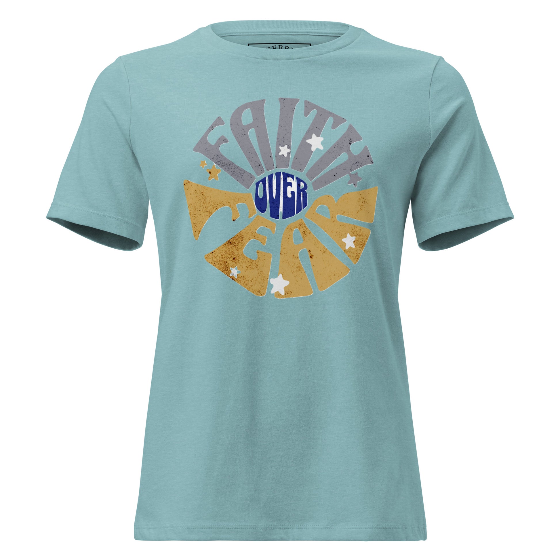 Faith Over Fear women's relaxed T-shirt with Christian message, crew neck, soft cotton fit
