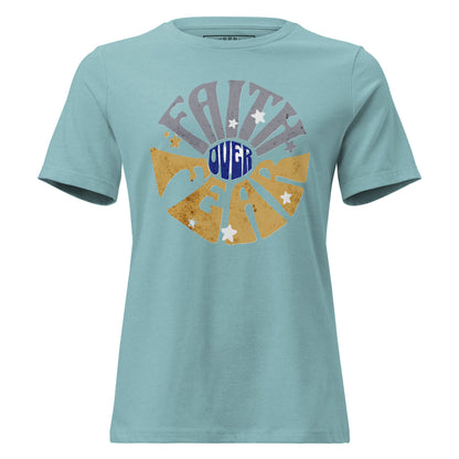 Faith Over Fear women's relaxed T-shirt with Christian message, crew neck, soft cotton fit
