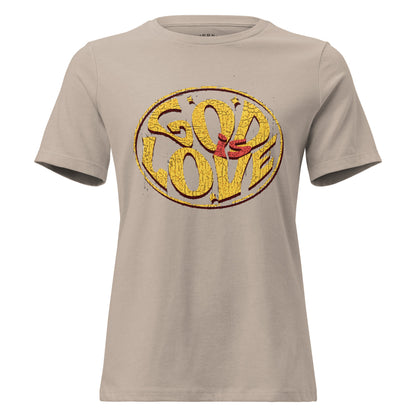 God Is Love Christian T-shirt for women with relaxed fit, crew neck, and faith graphic