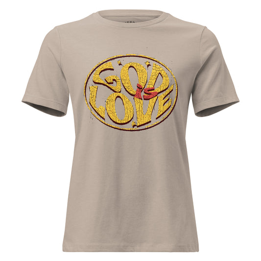 God Is Love Christian T-shirt for women with relaxed fit, crew neck, and faith graphic