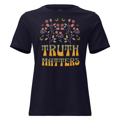 Truth Matters women's relaxed Christian T-shirt with crew neck, faith-based graphic, and soft cotton fabric